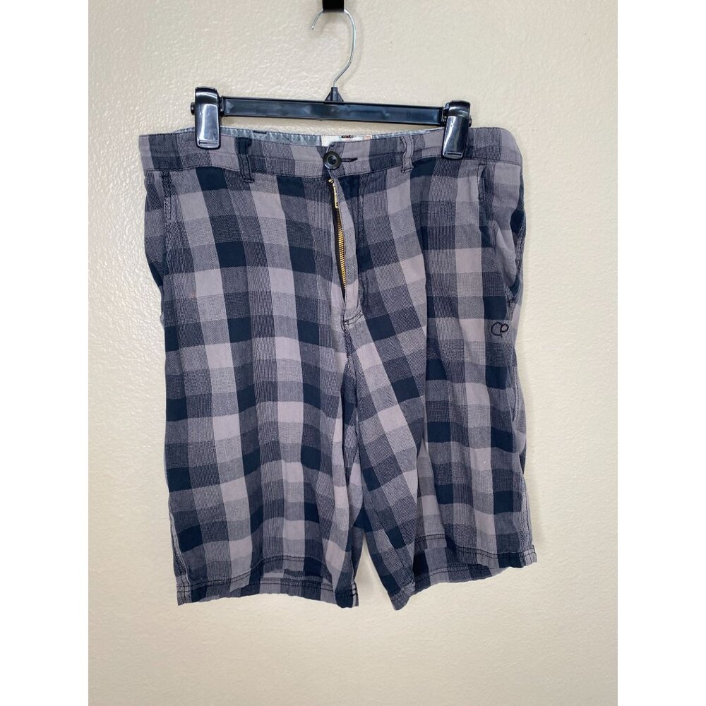 Vintage‎ Ocean Pacific Plaid 90s Shorts 34 Gray Cotton Casual Lightweight Mens